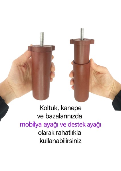 Ayarlı Destek Ayağı 13 x 19 cm Kahverengi Gizli Ayak Mobilya Kanepe Baza Koltuk Dolap Tv Ünitesi