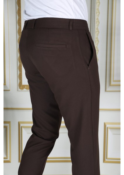 Erkek Kahve Renk Italyan Kesim Slimfit Kumaş Pantolon modelleri