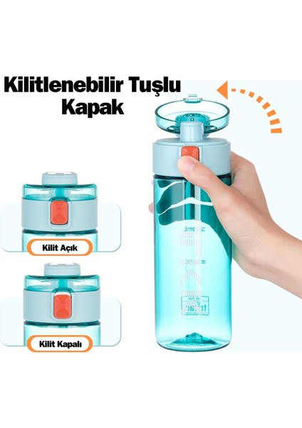Tkk 450ML Taşıma Kulplu Kilitlenebilir Kapak Ölçü Skalalı Rahat Içim Tritan Su Matarası