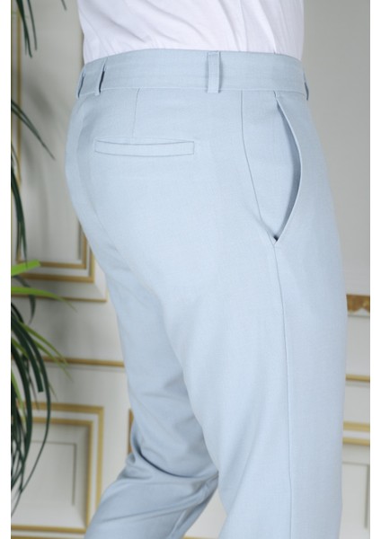 Erkek Buz Mavisi Renk Italyan Kesim Slimfit Kumaş Pantolon modelleri