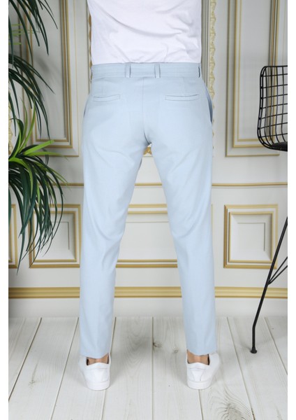 Erkek Buz Mavisi Renk Italyan Kesim Slimfit Kumaş Pantolon fırsatları