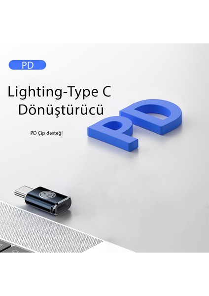 35W Type C To Lightning iPhone 15 Max Pro Plus Yuva Çevirici Hızlı Şarj Aktarımı Otg Dönüştürücü Koyu Mavi Otgtm-01