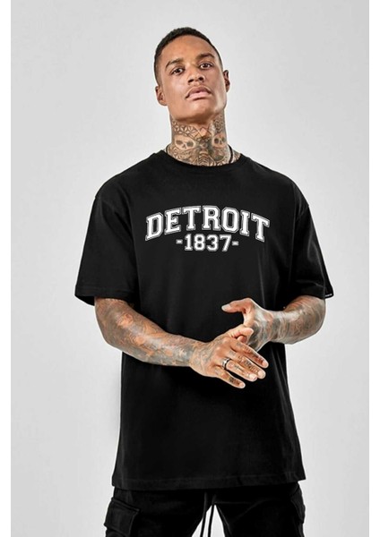 Unisex Detroit Baskılı Tshirt