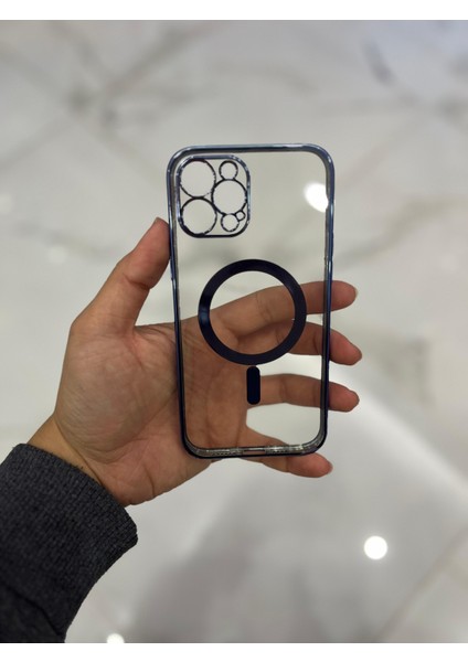 Apple iPhone 12 Pro Magsafe Lazer Silikon Renkli Şeritli Telefon Kılıfı Kamera Lensi Açık