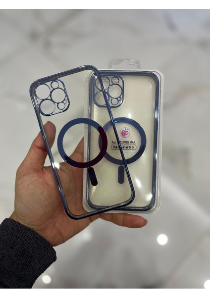 Apple iPhone 12 Pro Magsafe Lazer Silikon Renkli Şeritli Telefon Kılıfı Kamera Lensi Açık