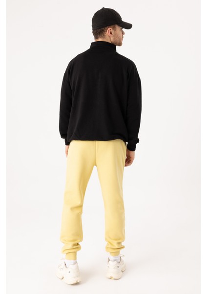 Erkek Siyah Dik Yaka Fermuarlı Oversize Sweatshirt