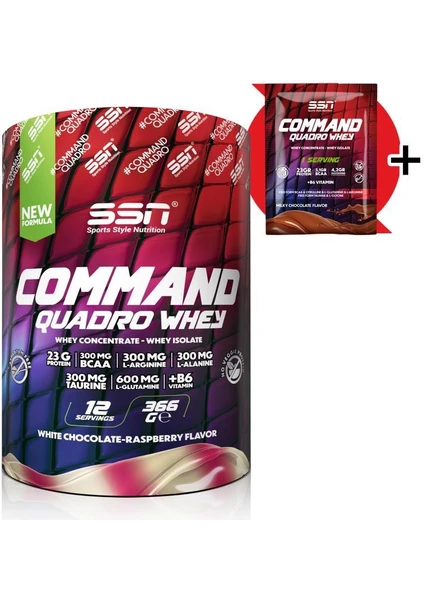 SSN Sports Style Nutrition Ssn Command Quadro Whey Protein Tozu 366 G Beyaz Çikolata-Ahududu