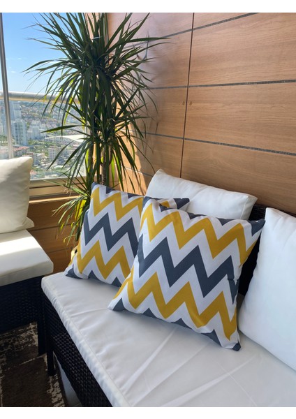 Zigzag Desenli Çift Taraflı Dekoratif 2'li Kırlent Kılıfı Seti