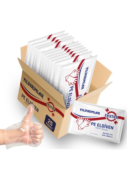 Pe Tek Kullanımlık Şeffaf Eldiven 100 Lü x 25 Paket