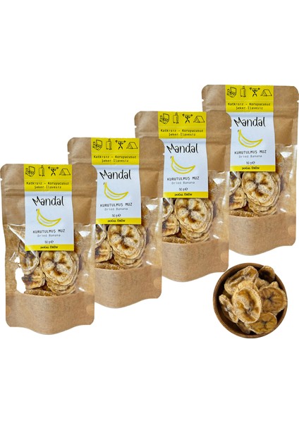 Kurutulmuş Muz 200 gram (4*50 GRAM) Muz Kurusu Kurutulmuş Meyve Kurusu Dilimleri