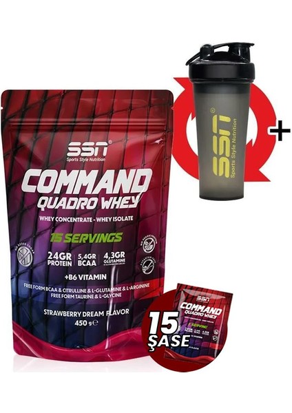 SSN Sports Style Nutrition SSN Command Quadro Whey Protein Tozu 450 Gr 15 Şase Çilekli