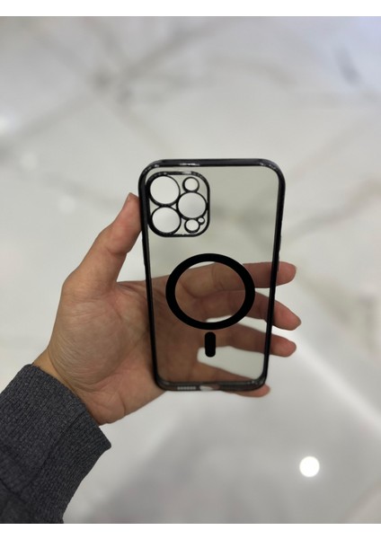 Apple iPhone 12 Pro Max Magsafe Lazer Silikon Renkli Şeritli Telefon Kılıfı Kamera Lensi Açık