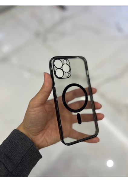 Apple iPhone 12 Pro Max Magsafe Lazer Silikon Renkli Şeritli Telefon Kılıfı Kamera Lensi Açık