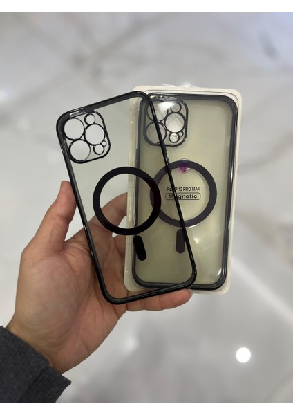 Apple iPhone 12 Pro Max Magsafe Lazer Silikon Renkli Şeritli Telefon Kılıfı Kamera Lensi Açık