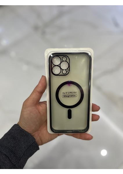 Apple iPhone 12 Pro Max Magsafe Lazer Silikon Renkli Şeritli Telefon Kılıfı Kamera Lensi Açık