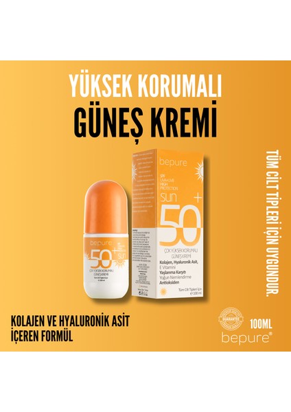 50 SPF Güneş Kremi Tüm Cilt Tiplerine Uygun Suya Dayanıklı 100 ml modelleri