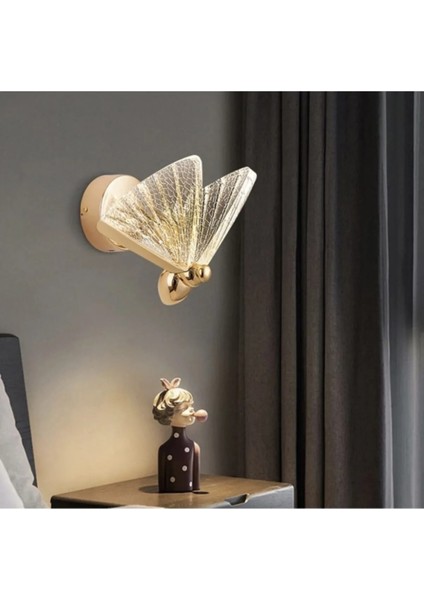 Elegance Modern Kelebek Tasarım Duvar LED Aplik Rose Gold Sarı Harika Görse