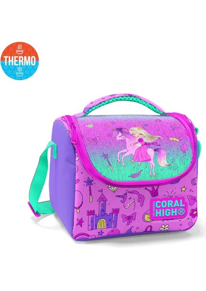 Thermo Beslenme Çantası Açık Pembe Mor Unicornlu Prenses Desenli