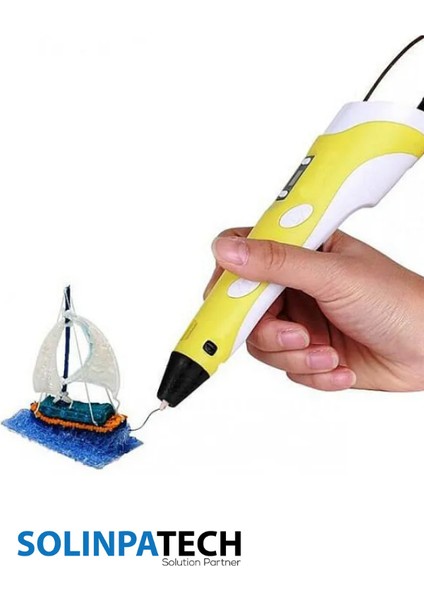 Sarı 3D Pen Üç Boyutlu Yazıcı Kalem Printer (3 Adet 3 Metre Filament -9 Metre- ve USB Kablo Dahil)
