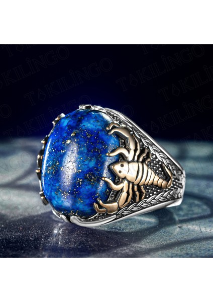 925 Ayar Gümüş Lapis Taşlı Akrep Motifli Erkek Yüzük