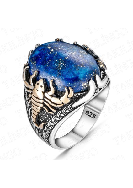 925 Ayar Gümüş Lapis Taşlı Akrep Motifli Erkek Yüzük fiyatları