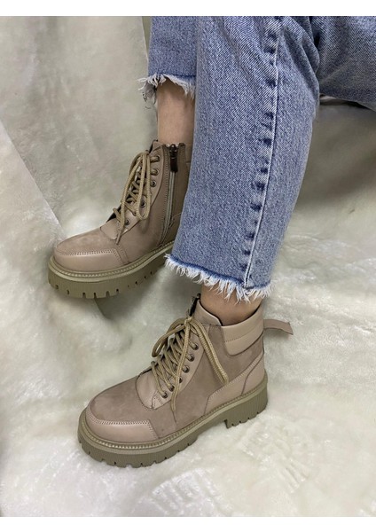 Çiğdem Gerçek Crayz Deri Bej Fermuarlı Kadın Bot (Enzo B6A) - Bej - 38 - ST01604-BEJ-38