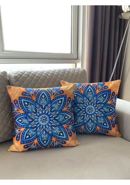 Mandala Desenli Çift Taraflı Dekoratif 2'li Kırlent Kılıfı Seti