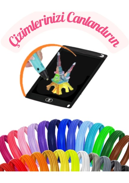 Pembe 3D Pen Üç Boyutlu Yazıcı Kalem ve Grafik Yazı Tableti Set (10 Adet 5 Metre Filament USB Kablo Dahil)