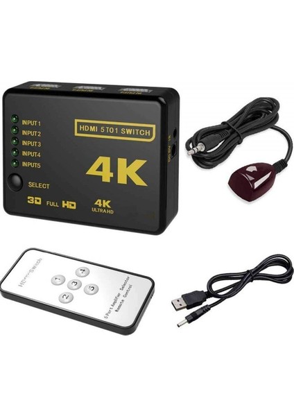 HDMI Switch 5 Port Çoklayıcı Kumandalı 4K Ultra Hd Destekli Switch