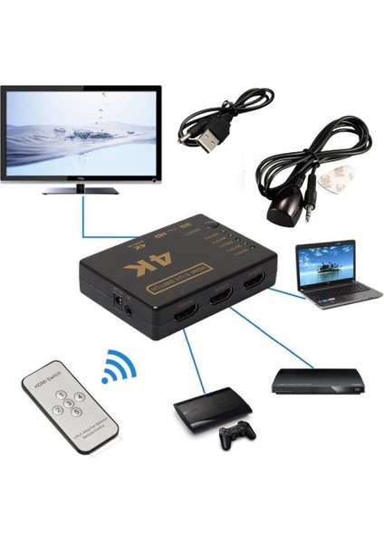 HDMI Switch 5 Port Çoklayıcı Kumandalı 4K Ultra Hd Destekli Switch fırsatları