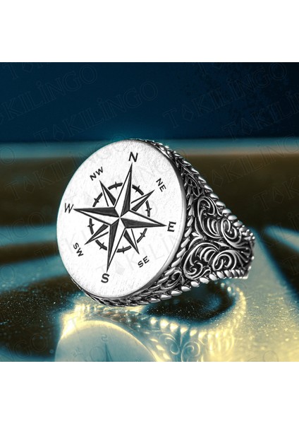925 Ayar Gümüş Pusula Model Taşsız Erkek Yüzük