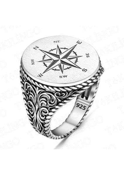 925 Ayar Gümüş Pusula Model Taşsız Erkek Yüzük fiyatları