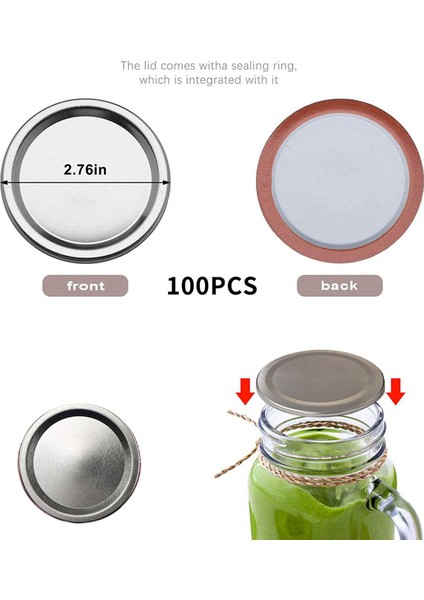 200 Adet Düzenli Ağız 70 mm Mason Kavanoz Konserve Kapakları, Yeniden Kullanılabilir Sızdırmaz Bölünmüş Tip Gümüş Kapaklar Silikon Contalar Yüzükler (Yurt Dışından)