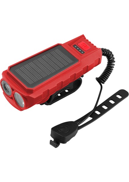 Güneş Enerjisi Bisiklet Far Su Geçirmez USB Şarj Edilebilir ile 130DB Korna El Feneri Bisiklet Zili Bisiklet Aksesuarları Kırmızı (Yurt Dışından)