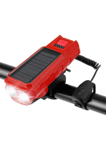Güneş Enerjisi Bisiklet Far Su Geçirmez USB Şarj Edilebilir ile 130DB Korna El Feneri Bisiklet Zili Bisiklet Aksesuarları Kırmızı (Yurt Dışından)