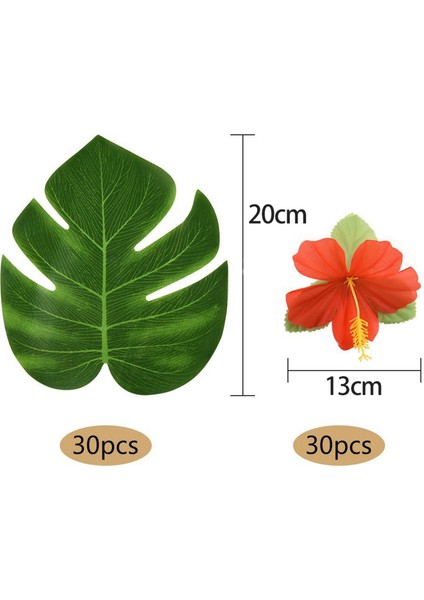 120 Adet Tropikal Parti Dekorasyon Malzemeleri 8 Inç Tropikal Palmiye Monstera Yaprakları ve Hibiscus Çiçekler, Simülasyon Yaprağı (Yurt Dışından)