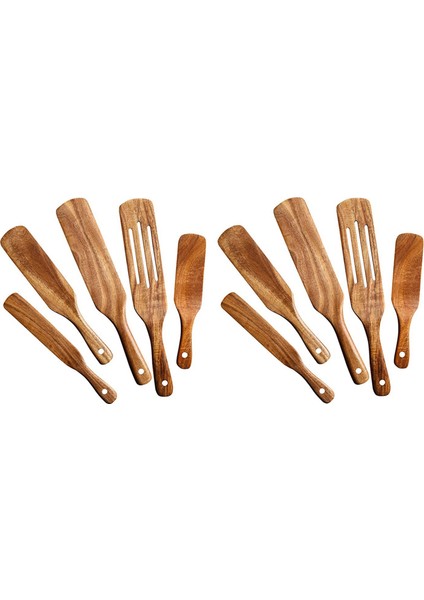 Ahşap Spurtles Seti (10 Adet) - Tik Ahşap Set - Karıştırma ve Karıştırma Için Isıya Dayanıklı Yapışmaz Ahşap Tencere Seti (Yurt Dışından)