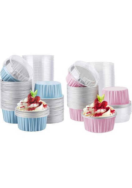 200 Adet 5 Oz 125 ml Tek Kullanımlık Kek Pişirme Bardak Muffin Gömlekleri Kapaklı Bardak Alüminyum Folyo Cupcake Pişirme Bardak-Pembe (Yurt Dışından) indirimleri