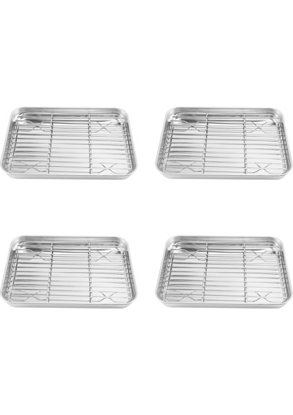 4 Adet 9 Inç Ekmek Kızartma Makinesi Fırın Tepsisi ve Raf Seti, Soğutma Raflı Küçük Paslanmaz Çelik Fırın Tepsisi (Yurt Dışından)