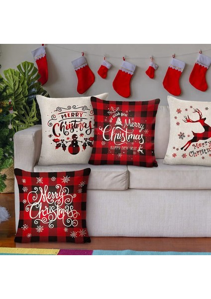 Noel Noel Yastık Kılıfları 18 x 18 Inç 4'lü Set - Beyaz ve Kırmızı Noel Serisi Yastık Yastık Kılıfı (Yurt Dışından)