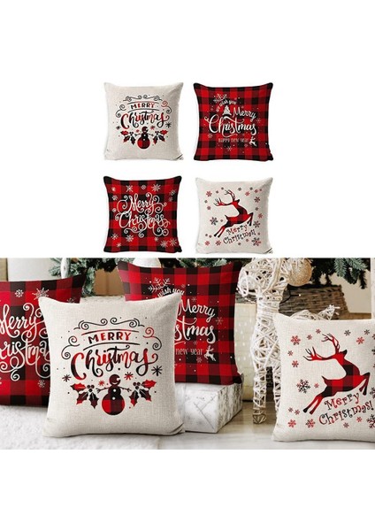 Noel Noel Yastık Kılıfları 18 x 18 Inç 4'lü Set - Beyaz ve Kırmızı Noel Serisi Yastık Yastık Kılıfı (Yurt Dışından)