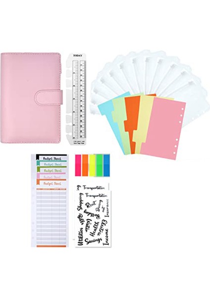 34 Parça A6 Telli Defter, Bütçe Planlayıcı, 6 Delikli Dosya Cepli Bütçe Defter, Bütçe Sayfaları, (Pembe) (Yurt Dışından)