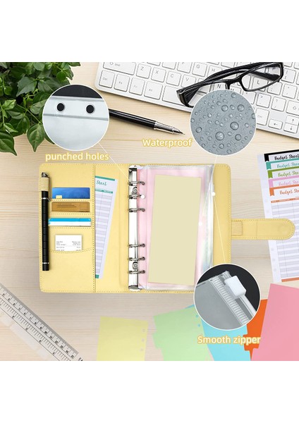 34 Parça A6 Telli Defter, Bütçe Planlayıcı, 6 Delikli Dosya Cepli Bütçe Defter, Bütçe Sayfaları, (Pembe) (Yurt Dışından)