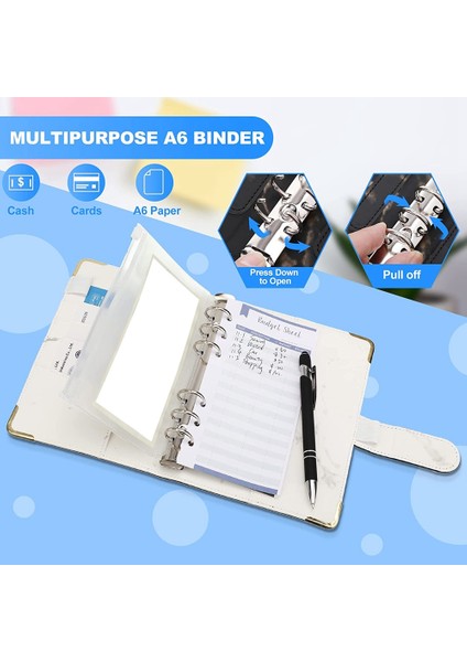 Bütçe Bağlayıcı, 2 Adet Mermer A6 Bağlayıcı Defter Bağlayıcı 6 Halkalı Kişisel Bütçe Bağlayıcı Para Zarfı A6 Dolgu Kağıdı (Yurt Dışından) modelleri