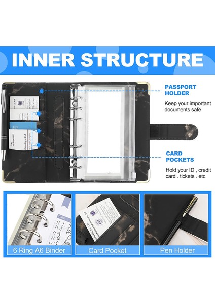 Bütçe Bağlayıcı, 2 Adet Mermer A6 Bağlayıcı Defter Bağlayıcı 6 Halkalı Kişisel Bütçe Bağlayıcı Para Zarfı A6 Dolgu Kağıdı (Yurt Dışından) fırsatları