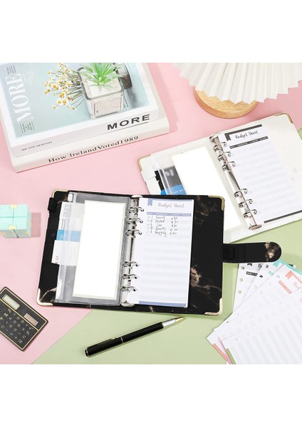 Bütçe Bağlayıcı, 2 Adet Mermer A6 Bağlayıcı Defter Bağlayıcı 6 Halkalı Kişisel Bütçe Bağlayıcı Para Zarfı A6 Dolgu Kağıdı (Yurt Dışından) indirimleri