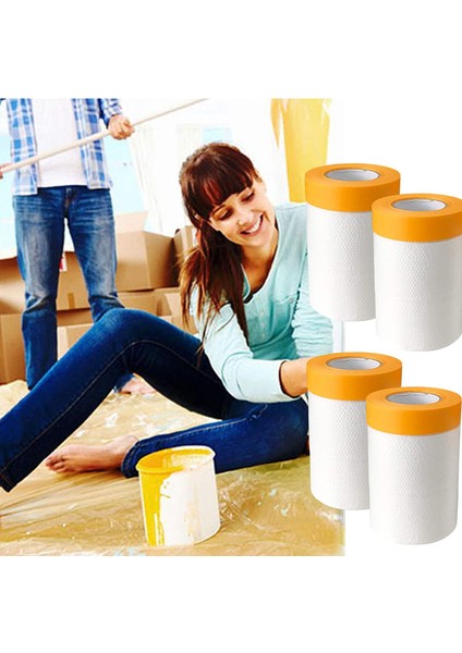 4 Adet Plastik Toz Levha Rulo 0.55X20 M Önceden Bantlanmış Maskeleme Filmi Damla Örtüler Boyama Yatak Mobilya Kaplaması (Yurt Dışından)