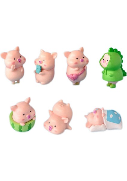 7 Adet Domuz Plastik Dıy Ev Dekorasyon Figürler Peyzaj Aksesuarları Peri Bahçe Minyatürleri Odası Dekor (Yurt Dışından)