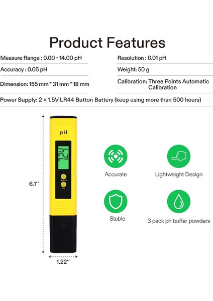 Ph&tds Metre Kombo 0.05PH Yüksek Hassasiyetli Ph Ölçer Kalemi ve Hidroponik/ev Içme Suyu Için 3'ü 1 Arada Tds/ec/termometre (Yurt Dışından) fiyatları