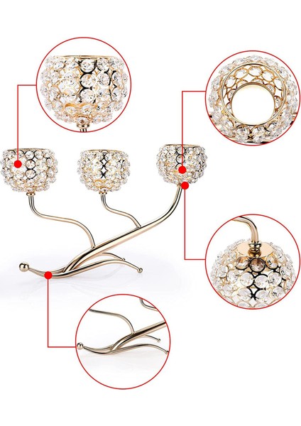 3 Arms Kristal Şamdan Kase Çay Işık Mumluklar Adak Mum Standı Kristal Tutucu Mum Centerpiece (Yurt Dışından)